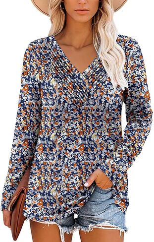 Long Sleeve Shirts for Women Fashion V Neck Basics Casual Top Fitted Tunic Tops in Saudi Arabia