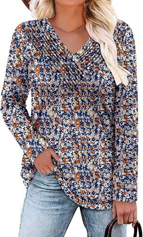 Long Sleeve Shirts for Women Fashion V Neck Basics Casual Top Fitted Tunic Tops in Saudi Arabia