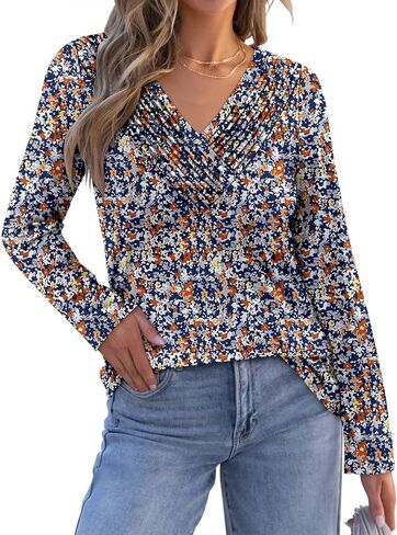 Long Sleeve Shirts for Women Fashion V Neck Basics Casual Top Fitted Tunic Tops in Saudi Arabia