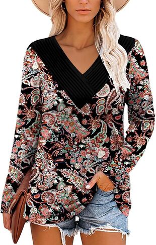 Long Sleeve Shirts for Women Fashion V Neck Basics Casual Top Fitted Tunic Tops in Saudi Arabia