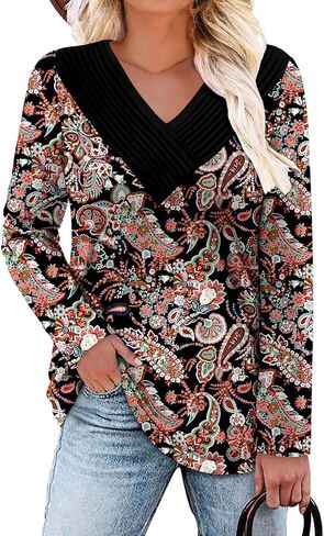 Long Sleeve Shirts for Women Fashion V Neck Basics Casual Top Fitted Tunic Tops in Saudi Arabia