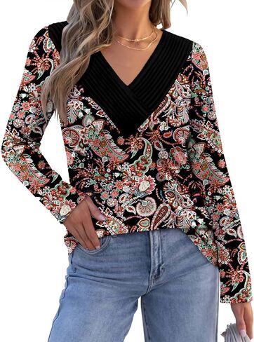 Long Sleeve Shirts for Women Fashion V Neck Basics Casual Top Fitted Tunic Tops in Saudi Arabia