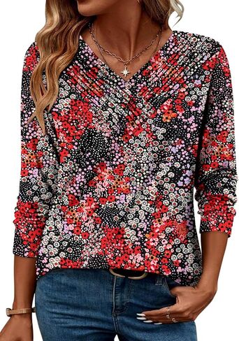 Long Sleeve Shirts for Women Fashion V Neck Basics Casual Top Fitted Tunic Tops in Kuwait