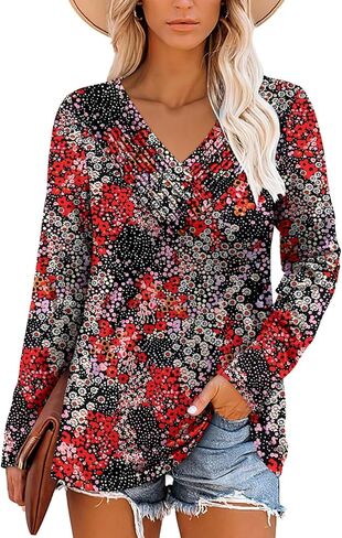 Long Sleeve Shirts for Women Fashion V Neck Basics Casual Top Fitted Tunic Tops in Kuwait