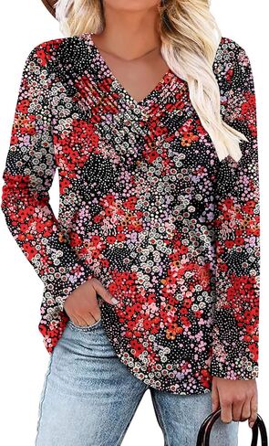 Long Sleeve Shirts for Women Fashion V Neck Basics Casual Top Fitted Tunic Tops in Kuwait