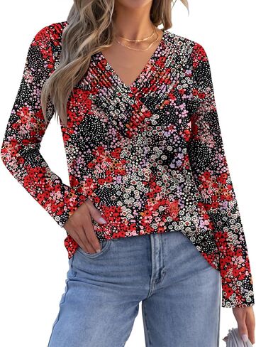 Long Sleeve Shirts for Women Fashion V Neck Basics Casual Top Fitted Tunic Tops in Kuwait