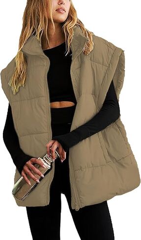Esmeling Womens Winter Sleeveless Puffer Vest Stand Collar Insulated Padded Puffy Gilet Jackets with Pockets in Saudi Arabia