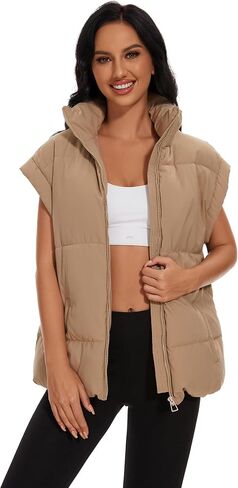 Esmeling Womens Winter Sleeveless Puffer Vest Stand Collar Insulated Padded Puffy Gilet Jackets with Pockets in Saudi Arabia