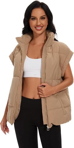 Esmeling Womens Winter Sleeveless Puffer Vest Stand Collar Insulated Padded Puffy Gilet Jackets with Pockets in Saudi Arabia
