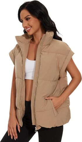 Esmeling Womens Winter Sleeveless Puffer Vest Stand Collar Insulated Padded Puffy Gilet Jackets with Pockets in Saudi Arabia