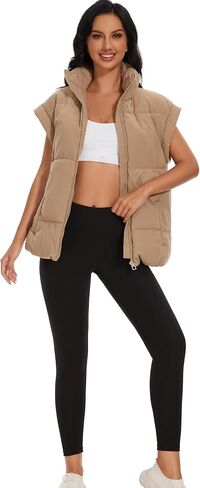 Esmeling Womens Winter Sleeveless Puffer Vest Stand Collar Insulated Padded Puffy Gilet Jackets with Pockets in Saudi Arabia