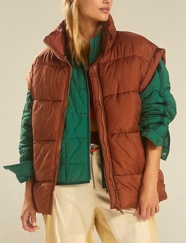 Esmeling Womens Winter Sleeveless Puffer Vest Stand Collar Insulated Padded Puffy Gilet Jackets with Pockets in Saudi Arabia
