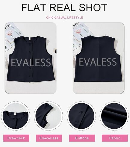 EVALESS Vest for Women 2025 Button Down Sleeveless Blazer Suit Vest Cropped Waistcoat Spring Summer Casual Outfits in Saudi Arabia