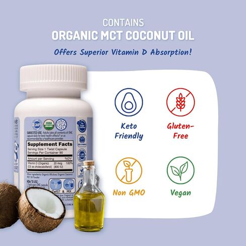 Organic Vitamin D3 Supplement | 100% Of Your RDA | For Strong Bones & Healthy Immunity | Unique Twist & Mix Design | GMO Gluten Vegan & Taste Free | For Kids Ages 3 & Under| 90 Servings | Lil' Kids in Saudi Arabia