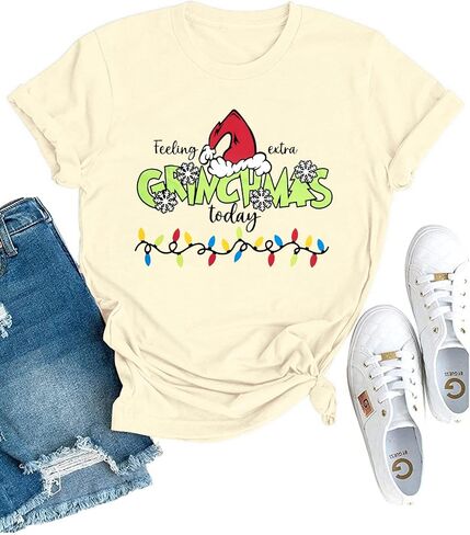Christmas Shirt Women Merry Christmas Graphic Tees Outfits Cute Short Sleeve Holiday Tops in Kuwait