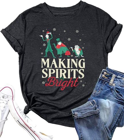 Making Spirits Bright Shirts Women Christmas Shirt Christmas Party Tops Xmas Gift Tees Holiday Season Clothes in Saudi Arabia