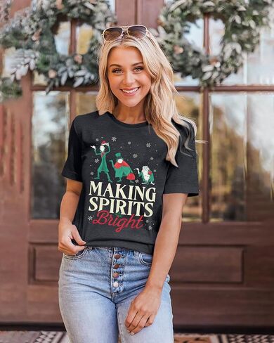 Making Spirits Bright Shirts Women Christmas Shirt Christmas Party Tops Xmas Gift Tees Holiday Season Clothes in Saudi Arabia