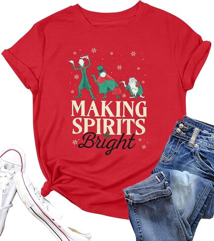 Making Spirits Bright Shirts Women Christmas Shirt Christmas Party Tops Xmas Gift Tees Holiday Season Clothes in Saudi Arabia