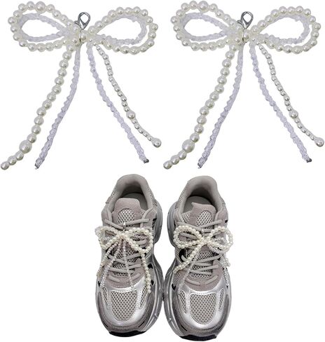 Pearl Bow Shoe Charms for Sneakers, shoelace Decorations Charms Clips Shoes Buckle Pearl Beaded Chain DIY Shoe Lace Sneakers Bag Keychain Charms in Saudi Arabia