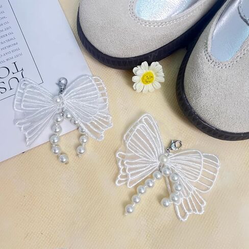 Pearl Bow Shoe Charms for Sneakers, shoelace Decorations Charms Clips Shoes Buckle Pearl Beaded Chain DIY Shoe Lace Sneakers Bag Keychain Charms in Saudi Arabia