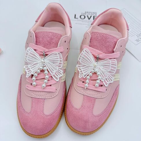 Pearl Bow Shoe Charms for Sneakers, shoelace Decorations Charms Clips Shoes Buckle Pearl Beaded Chain DIY Shoe Lace Sneakers Bag Keychain Charms in Saudi Arabia