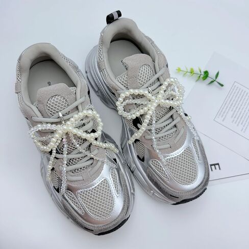 Pearl Bow Shoe Charms for Sneakers, shoelace Decorations Charms Clips Shoes Buckle Pearl Beaded Chain DIY Shoe Lace Sneakers Bag Keychain Charms in Saudi Arabia