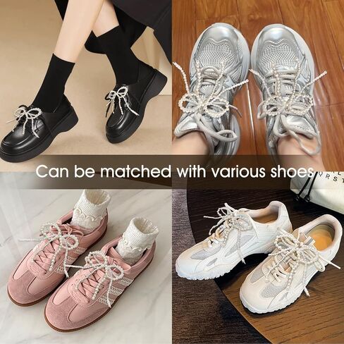 Pearl Bow Shoe Charms for Sneakers, shoelace Decorations Charms Clips Shoes Buckle Pearl Beaded Chain DIY Shoe Lace Sneakers Bag Keychain Charms in Saudi Arabia