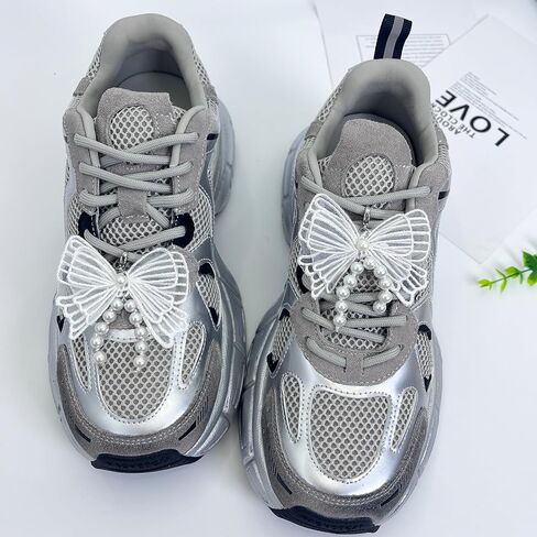 Pearl Bow Shoe Charms for Sneakers, shoelace Decorations Charms Clips Shoes Buckle Pearl Beaded Chain DIY Shoe Lace Sneakers Bag Keychain Charms in Saudi Arabia