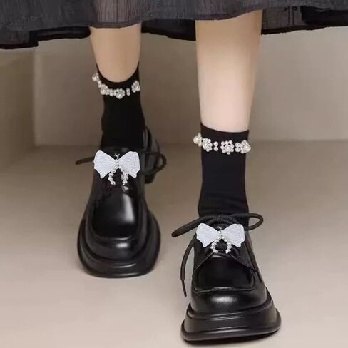 Pearl Bow Shoe Charms for Sneakers, shoelace Decorations Charms Clips Shoes Buckle Pearl Beaded Chain DIY Shoe Lace Sneakers Bag Keychain Charms in Saudi Arabia