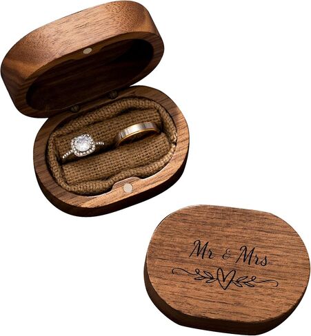 Ring Box, Wedding Ring Box for Proposal, Engagement, Handmade Wooden Rustic Ring Holder, Ring Storage Box Stocking Stuffers Her Valentine's Day Christmas Gift Thanksgiving Gift (Mr & Mrs) in Saudi Arabia