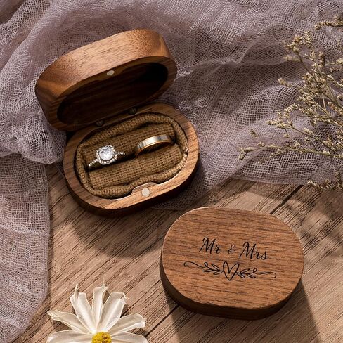 Ring Box, Wedding Ring Box for Proposal, Engagement, Handmade Wooden Rustic Ring Holder, Ring Storage Box Stocking Stuffers Her Valentine's Day Christmas Gift Thanksgiving Gift (Mr & Mrs) in Saudi Arabia