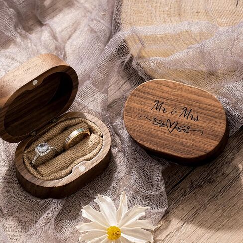Ring Box, Wedding Ring Box for Proposal, Engagement, Handmade Wooden Rustic Ring Holder, Ring Storage Box Stocking Stuffers Her Valentine's Day Christmas Gift Thanksgiving Gift (Mr & Mrs) in Saudi Arabia
