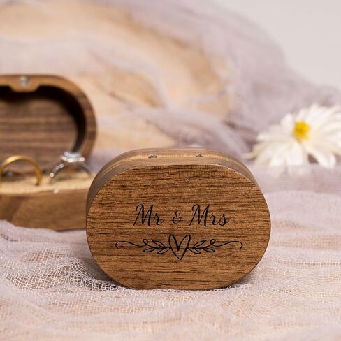 Ring Box, Wedding Ring Box for Proposal, Engagement, Handmade Wooden Rustic Ring Holder, Ring Storage Box Stocking Stuffers Her Valentine's Day Christmas Gift Thanksgiving Gift (Mr & Mrs) in Saudi Arabia