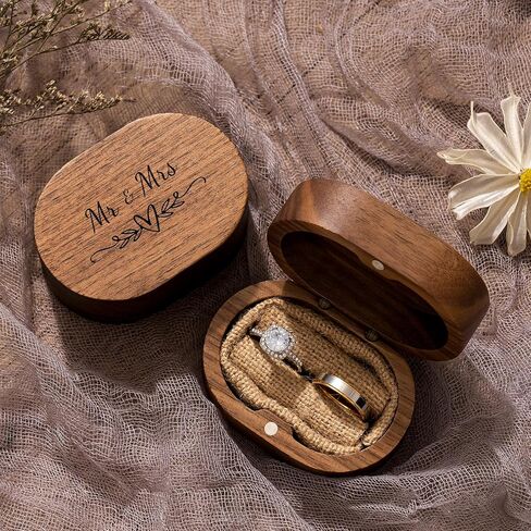 Ring Box, Wedding Ring Box for Proposal, Engagement, Handmade Wooden Rustic Ring Holder, Ring Storage Box Stocking Stuffers Her Valentine's Day Christmas Gift Thanksgiving Gift (Mr & Mrs) in Saudi Arabia