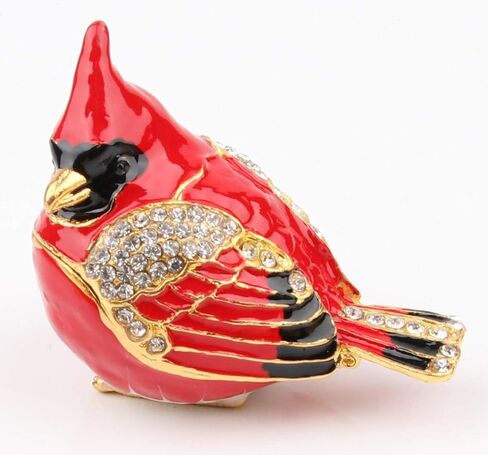 SEVENBEES Cardinal Bird Trinket Box Metal Enameled Animal Figurines Collectable Wedding Jewelry Ring Holder Organizer - Mothers Day Gifts in Kuwait