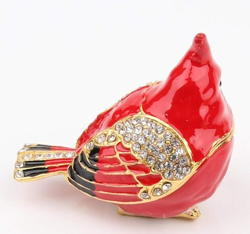 SEVENBEES Cardinal Bird Trinket Box Metal Enameled Animal Figurines Collectable Wedding Jewelry Ring Holder Organizer - Mothers Day Gifts in Kuwait