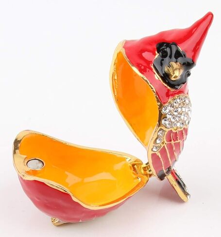 SEVENBEES Cardinal Bird Trinket Box Metal Enameled Animal Figurines Collectable Wedding Jewelry Ring Holder Organizer - Mothers Day Gifts in Kuwait