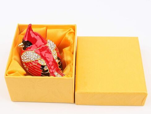 SEVENBEES Cardinal Bird Trinket Box Metal Enameled Animal Figurines Collectable Wedding Jewelry Ring Holder Organizer - Mothers Day Gifts in Kuwait