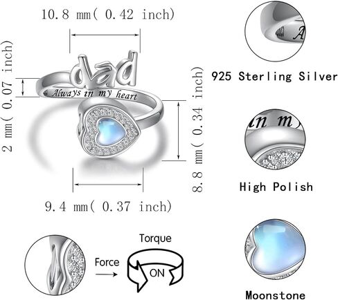 Sterling Silver Urn Ring for Ashes: Mom Dad Nana Papa Husband Ash Memorial Keepsake Cremation Jewelry Rings Gifts for Women in Saudi Arabia