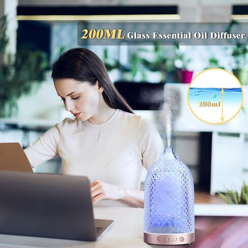 موزع روائح الزيوت العطرية الزجاجي، ناشر زجاجي بـ 7 ألوان للزيوت العطرية مع مؤقت إيقاف تلقائي للتحكم عن بعد، ناشر روائح علاجية 200 مل لغرفة النوم والمكتب المنزلي (ذهبي وردي) in Saudi Arabia
