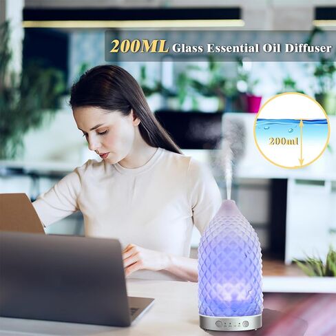 موزع روائح الزيوت العطرية الزجاجي، ناشر زجاجي بـ 7 ألوان للزيوت العطرية مع مؤقت إيقاف تلقائي للتحكم عن بعد، ناشر روائح علاجية 200 مل لغرفة النوم والمكتب المنزلي (ذهبي وردي) in Saudi Arabia