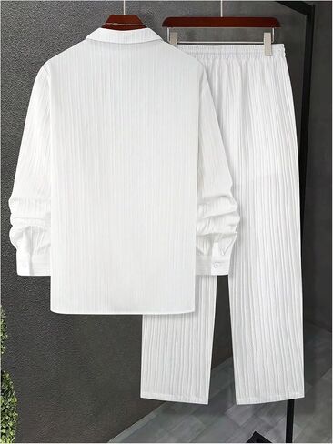 GORGLITTER Men's 2 Piece Set Linen Suit Long Sleeve Button Down Shirts Wide Leg Long Pants Set Vacation Outfits in Saudi Arabia