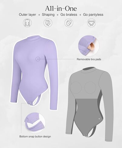 Popilush Long Sleeve Body Suits Womens Turtle Neck Shapewear Bodysuit Seamless Tank Tops Thong Body Suits in Kuwait