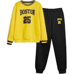 WDIRARA Boy's 2 Pieces Letter Print Outfit Long Sleeve Sweatshirt and Pants Set Fall Winter Clothing Sets