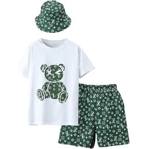 SOLY HUX Boy's 3 Piece Outfits Graphic Cartoon Print Short Sleeve Tee and Shorts Casual Streetwear Set