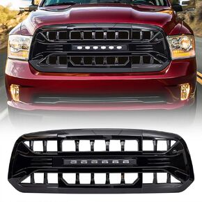 AM AMERICAN MODIFIED Front Armor Grille with Off Road LED Light Bar Compatible with 2013 to 2018 Dodge Ram 1500 Models, Glossy Black