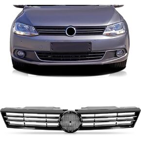 PartsFlow Front Upper Grille Mesh Black With Chrome Trim Grill Compatible With 2011 2012 2013 2014 VW Volkswagen Jetta Sedan MK6
