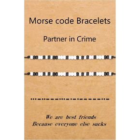 Best Friend Birthday Gifts For Women unique Matching Friendship Bracelets For 2 Partners in Crime Morse Code Bracelets For Women Sister Couple Bff Gifts