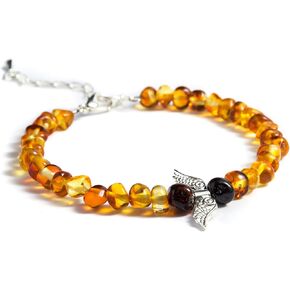 Generic Baltic Amber Bracelet for Women, Polished Stones, Shape-maintaining Wire Jewelry, Adjustable, wrist size from 6.7 to 8.6 Inch, Clear Honey and Dark Cognac or Cherry