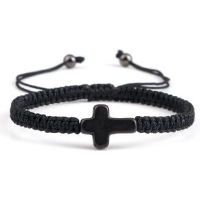 اليدوية مضفر الصليب سوار للرجال النساء قابل للتعديل اليد المنسوجة حبل الأحمر الأسود أساور الفيروز الصليب سحر الدينية المسيحية مجوهرات in Kuwait